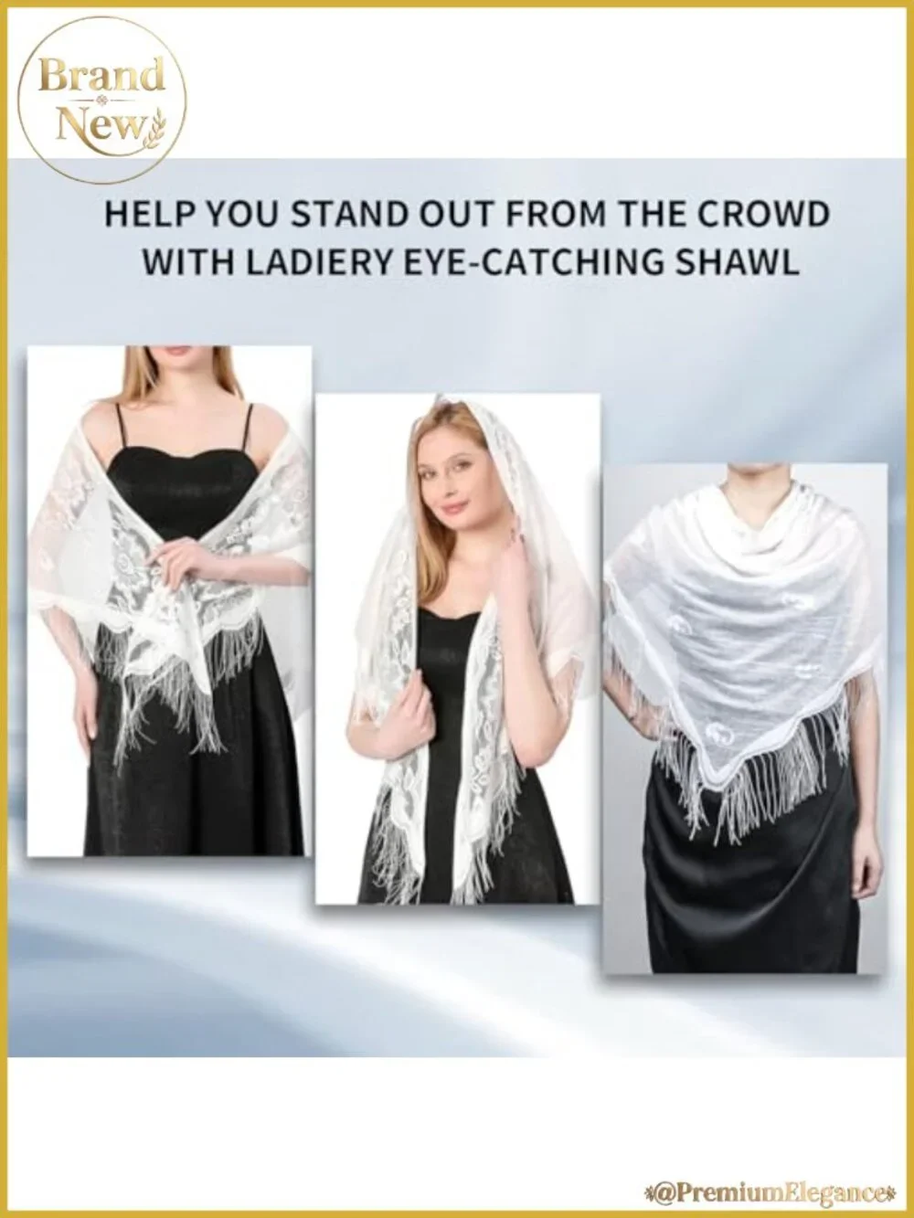 Women Lace Shawl Wrap Soft Mesh Fringe Triangle Scarf for Wedding Evening Party